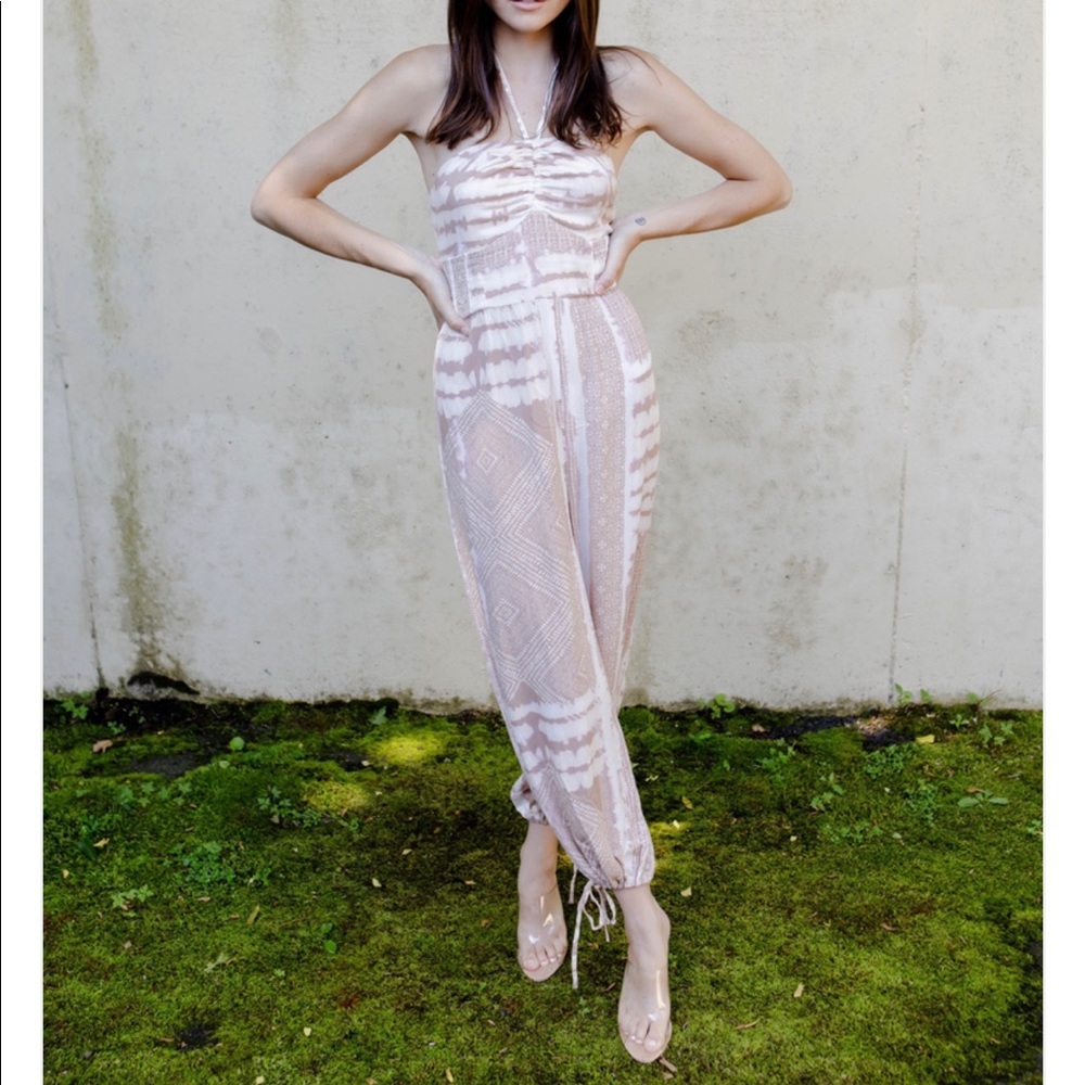 Boho strapless jumpsuit bobbles and lace